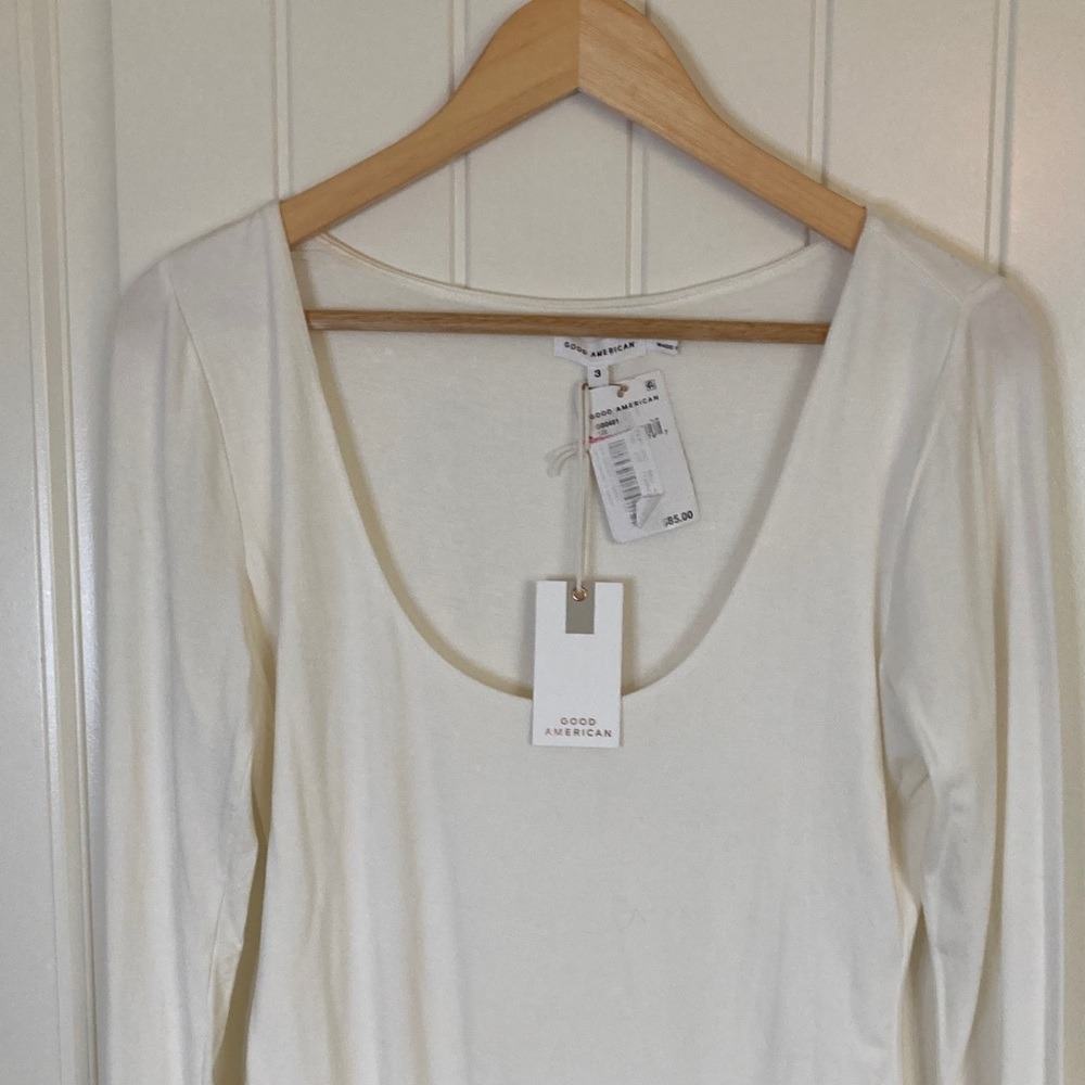 Good American Womens Off White Long Sleeve Bodysuit Size‎ 3 Thong Basic NWT - Picture 5 of 13